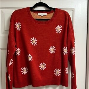 LOFT Red Daisy Embroidered Women's Sweater